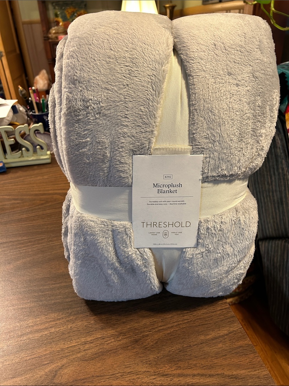 Threshold Plush Microplush Blanket - Light Gray